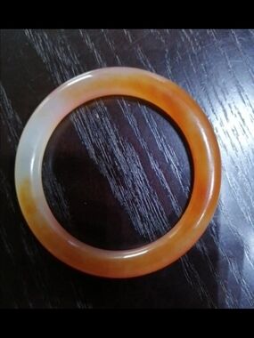 Carnelian Agate Orange Bangle Bracelet Cold On Touch, Thick, For Smaller Wrist 6